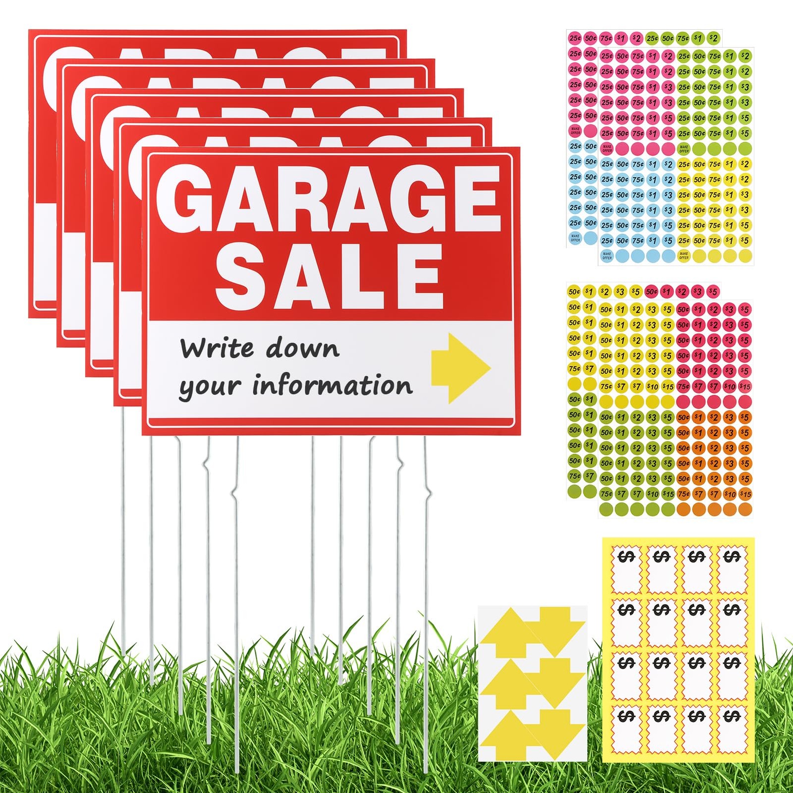 5 Pack 17×13 Inch Double Sided Corrugated Plastic Yard Garage Sale Signs