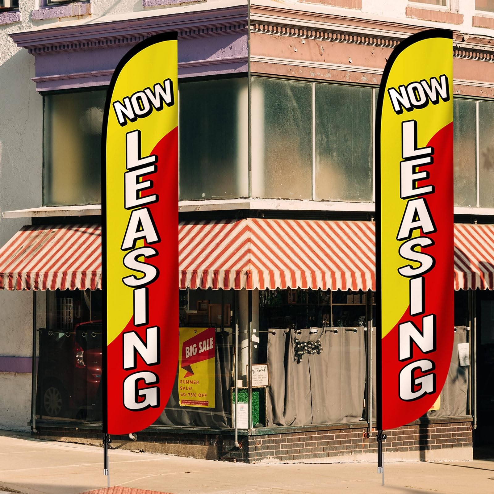 2 Pcs Now Leasing Feather Flag Pole Kit 15 ft Red and Yellow Now Leasing Adve…
