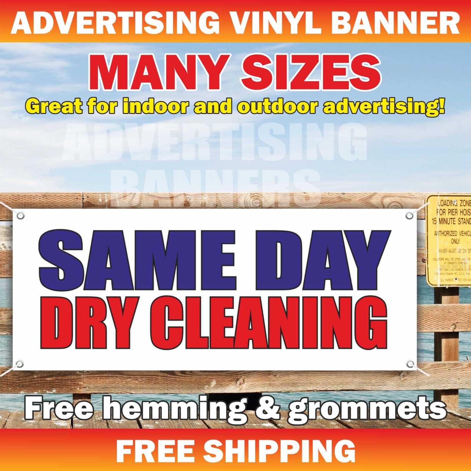 SAME DAY DRY CLEANING Advertising Banner Vinyl Sign Laundry Laundromat Cleaners