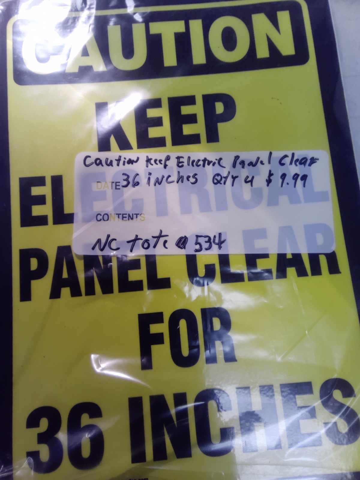 Caution Keep Electric Panel Clear For 36 Inches