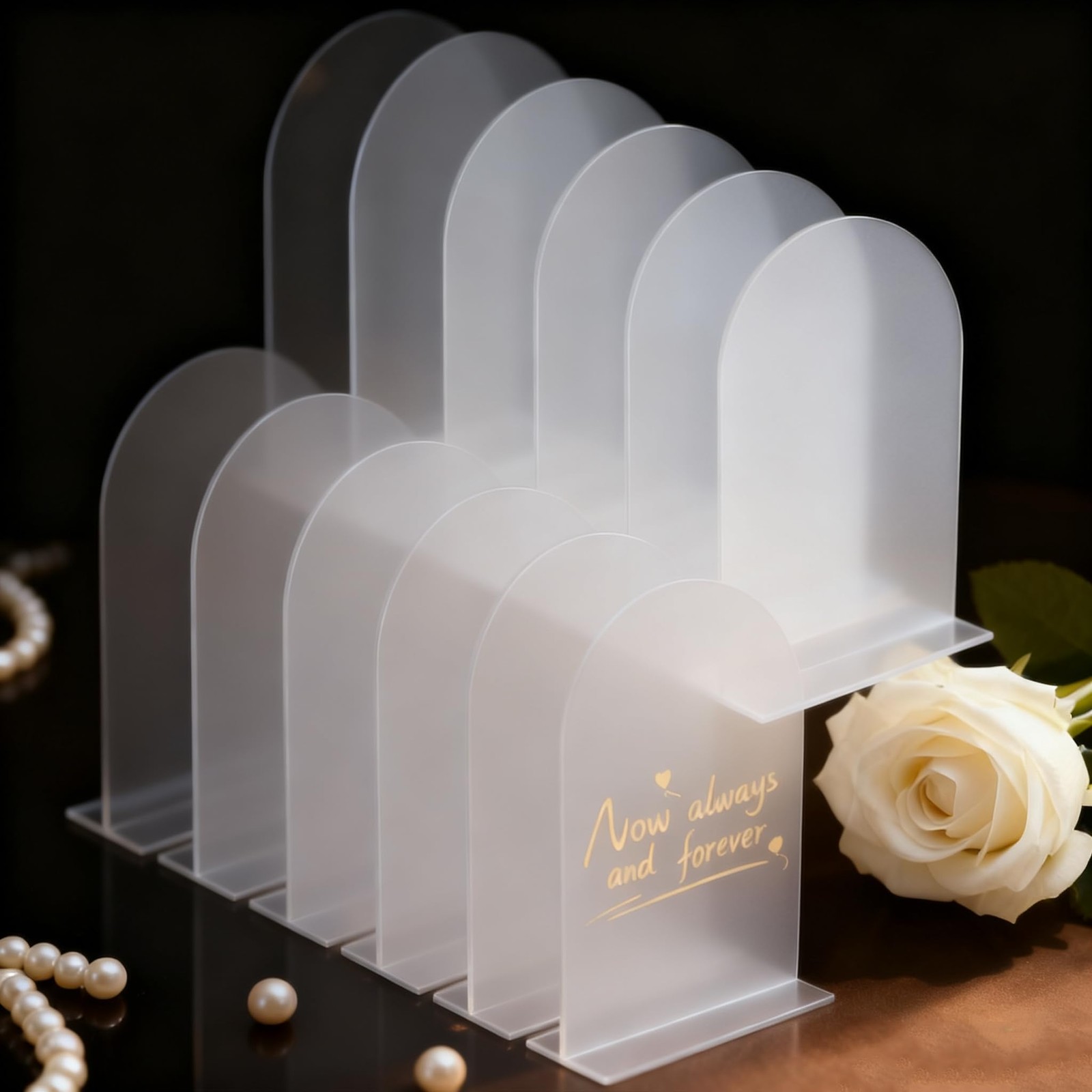 9 Pack Frosted Arch Acrylic Wedding Signs 5×7 Inch Blank Table Number Base