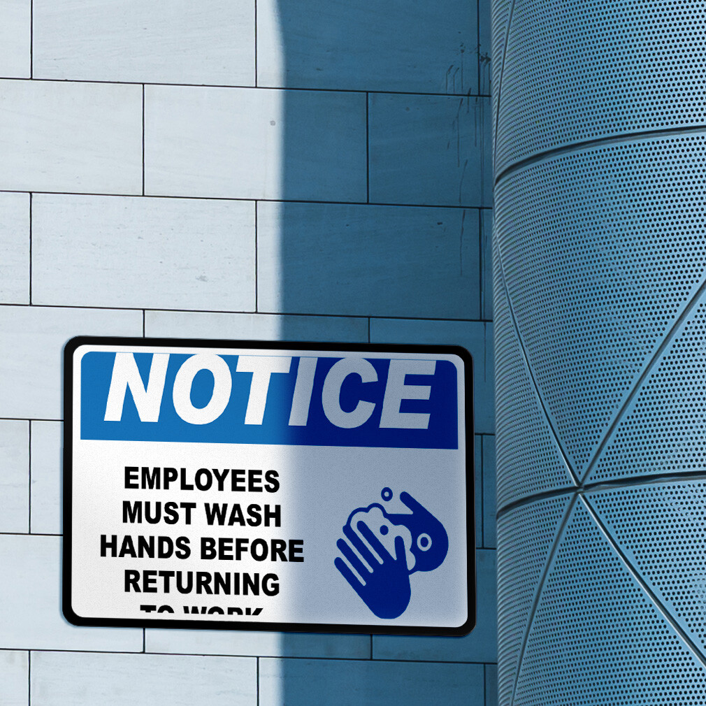 Horizontal Metal Sign Notice Employees Must Wash Hands Before Returning to Work