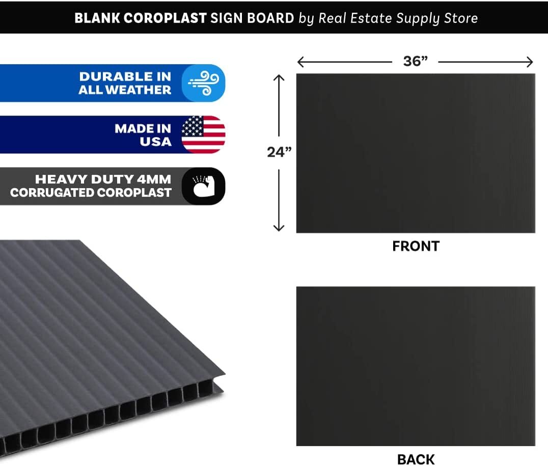 36&Prime; x 24&Prime; Blank Corrugated Plastic Heavy Duty Yard Signs (White or Black)