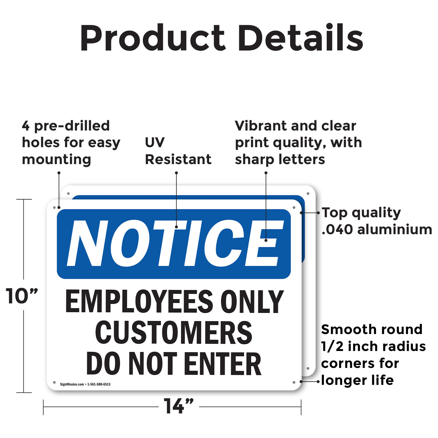 (2 Pack) Employees Only Customers Do Not Enter OSHA Notice Sign Decal Metal