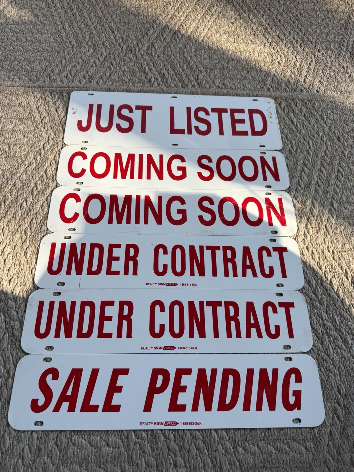 (6)Double Sided Real Estate Signs Metal 18” X 6”/18”X4” Just Listed/Coming Soon