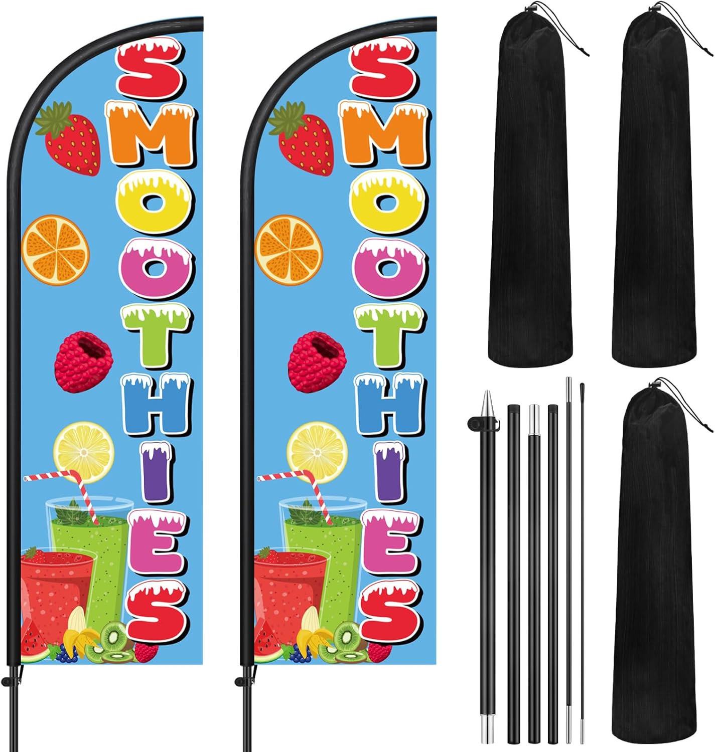2 Pack Smoothies Feather Flag 7 Ft Advertising Swooper Flag Sign Windless Smooth