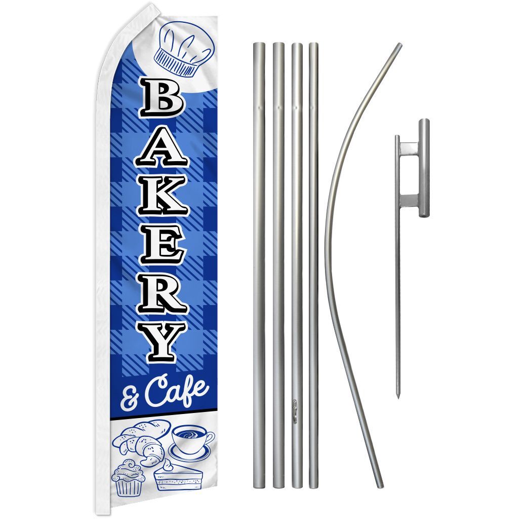 « BAKERY & CAFE » Advertising Super Flag & Pole Kit food pastries bread croissant