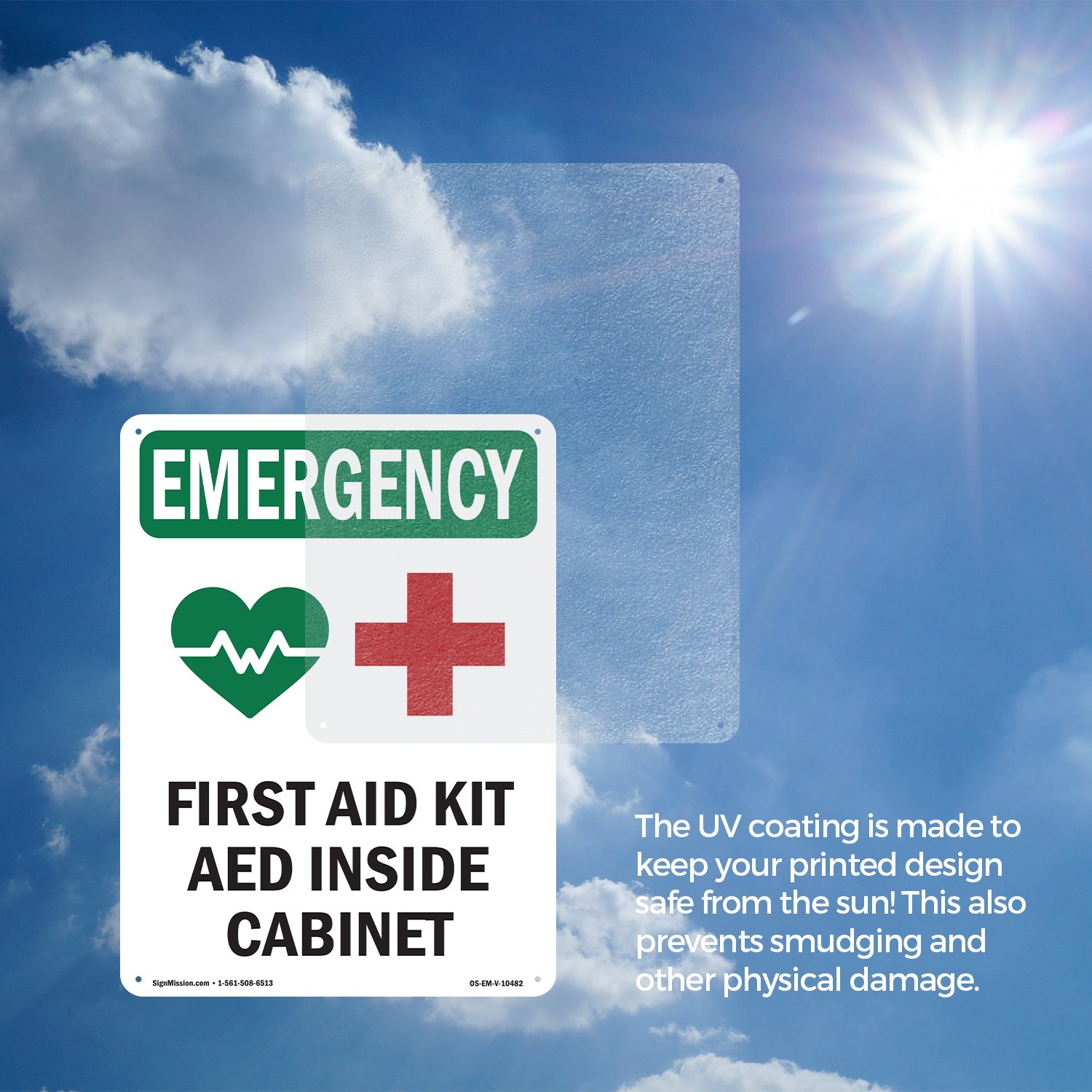 First Aid Kit AED With Symbol OSHA Emergency Sign Metal, Decal – 5 or 10 Pack