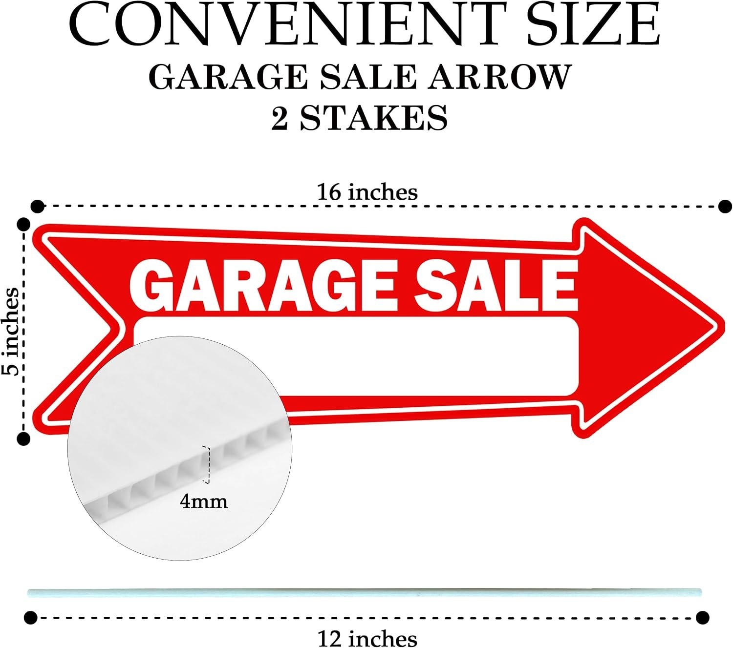 Double-Sided Red Yard Sale Arrows 16&Prime; x 5&Prime; with Stakes – 1, 3, or 6 Pack Options