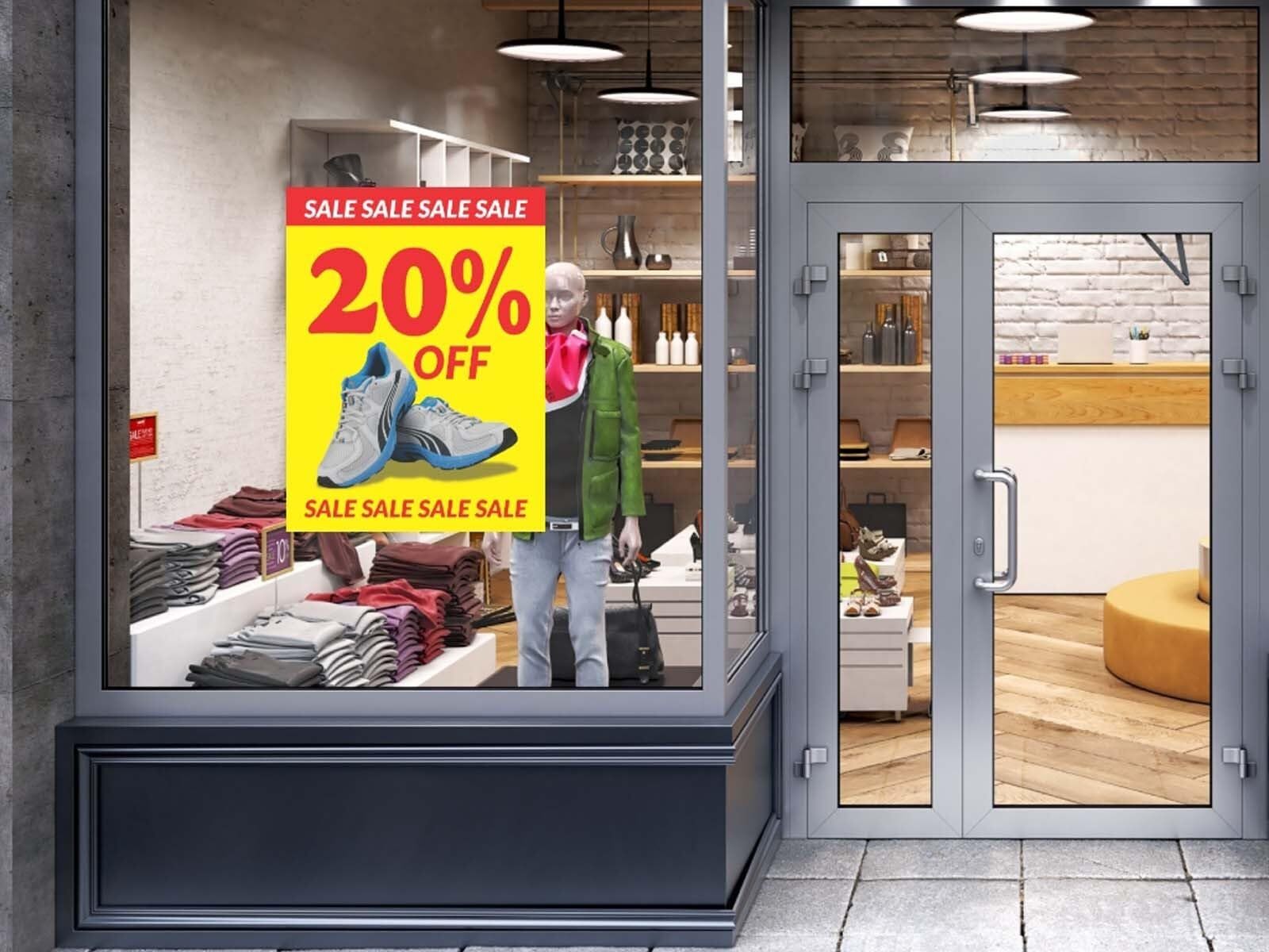 Sale 20 Off Footwear | Retail Window Display Sign | 18&Prime;W x 24&Prime;H