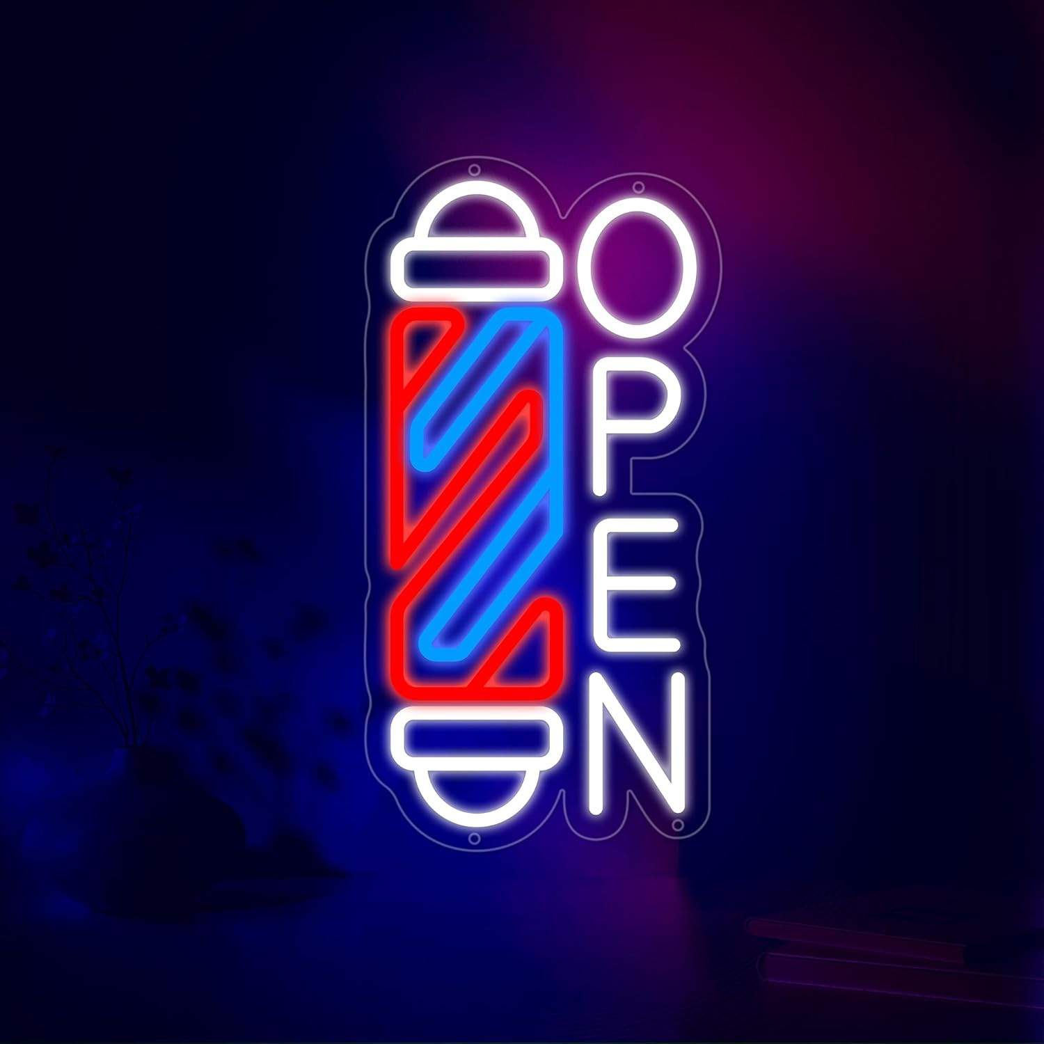 Neon Barber Open Sign for Business LED Open Signs Barber Shop light with 10 L…