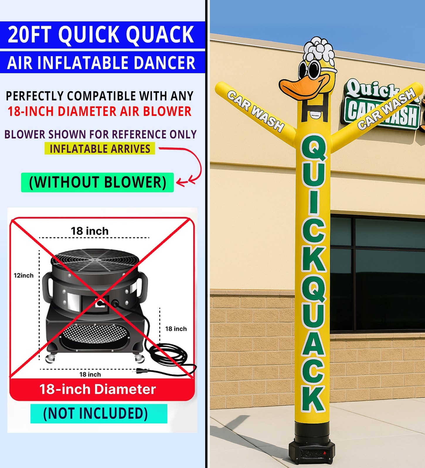 20ft Quick Quack Car Wash Air Inflatable Dancer Tubeman (Blower Sold Separately)