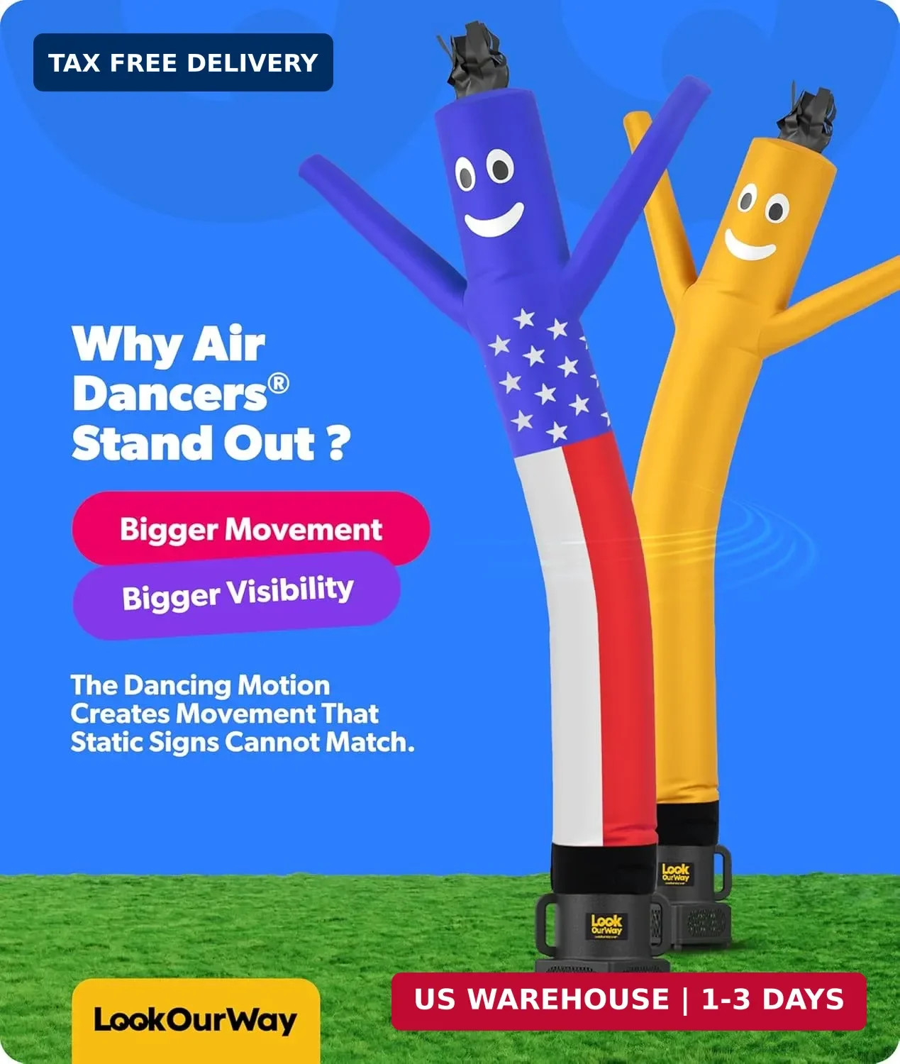 LookOurWay Air Dancers Wacky Waving Inflatable Tube Guy – 7ft Tall Inflatable Ad