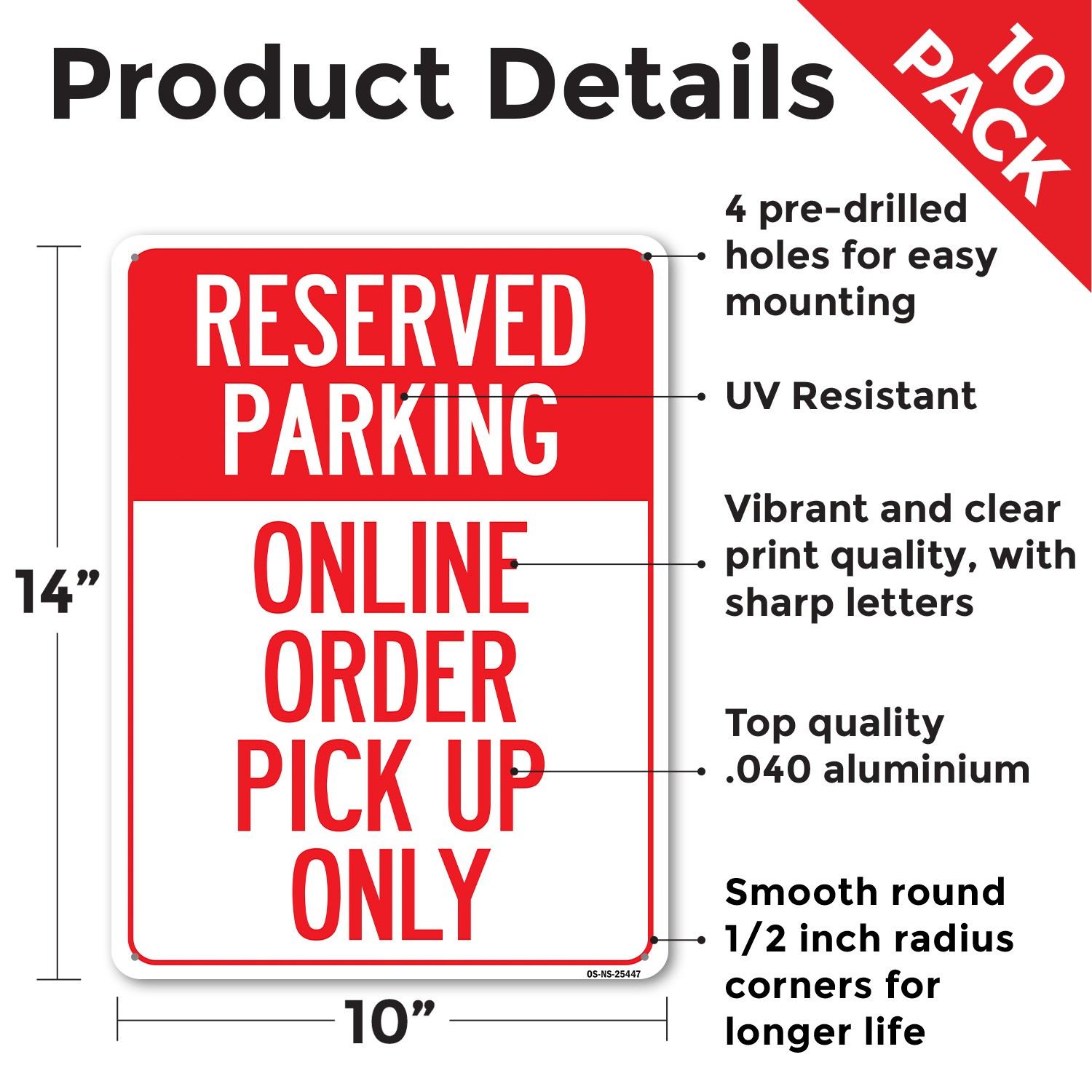 Reserved Parking Online Order Pick Up Only Public Safety Sign, Decal 5/10 Pack