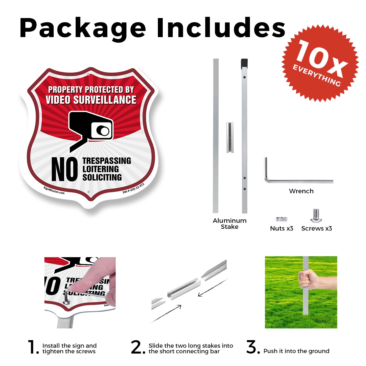 Video Surveillance Shield Sign Property Protected By Vid Shield Sign With Stake