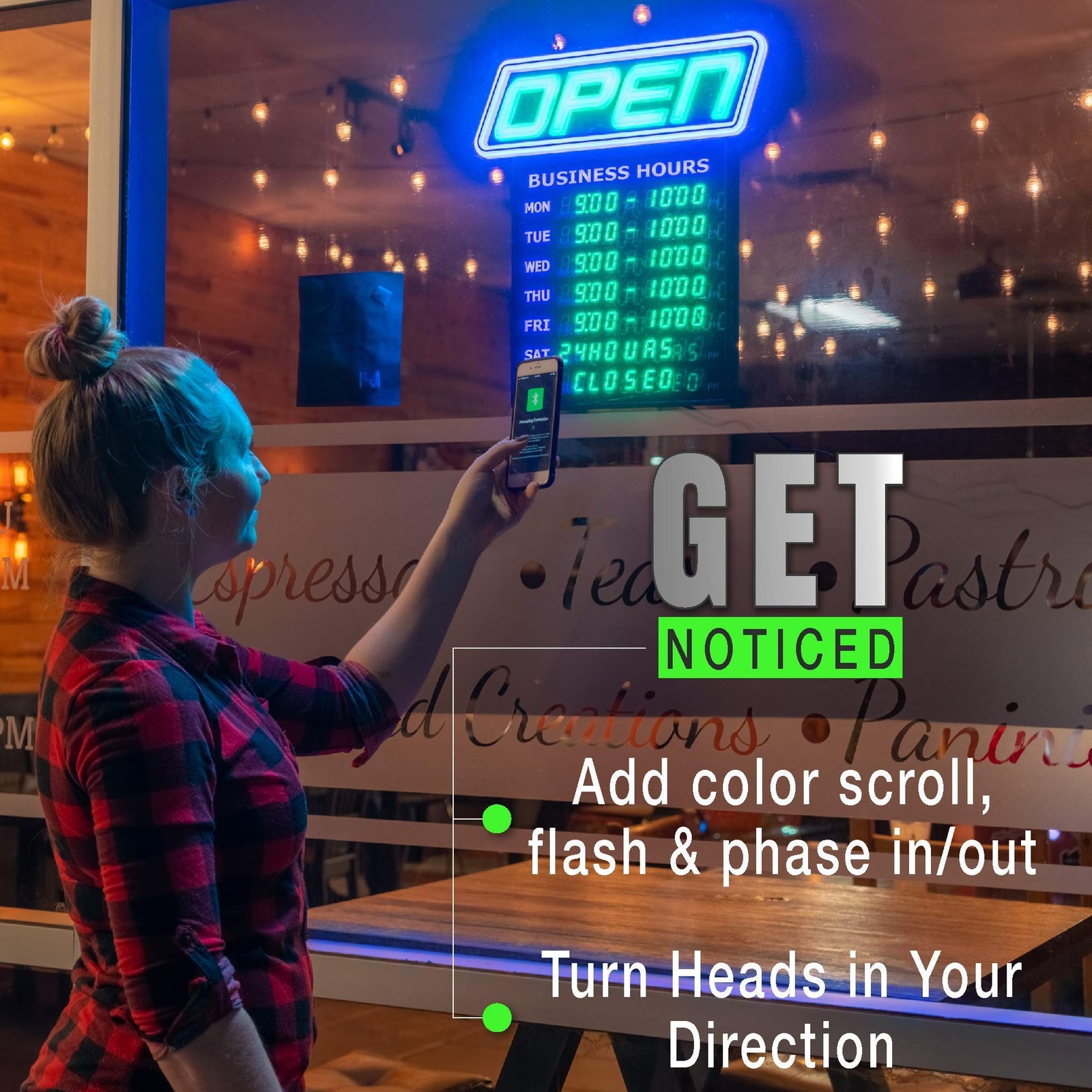 GLI Led Open Sign with Business Hours – Stand Out with 1000’s Color Combos to…