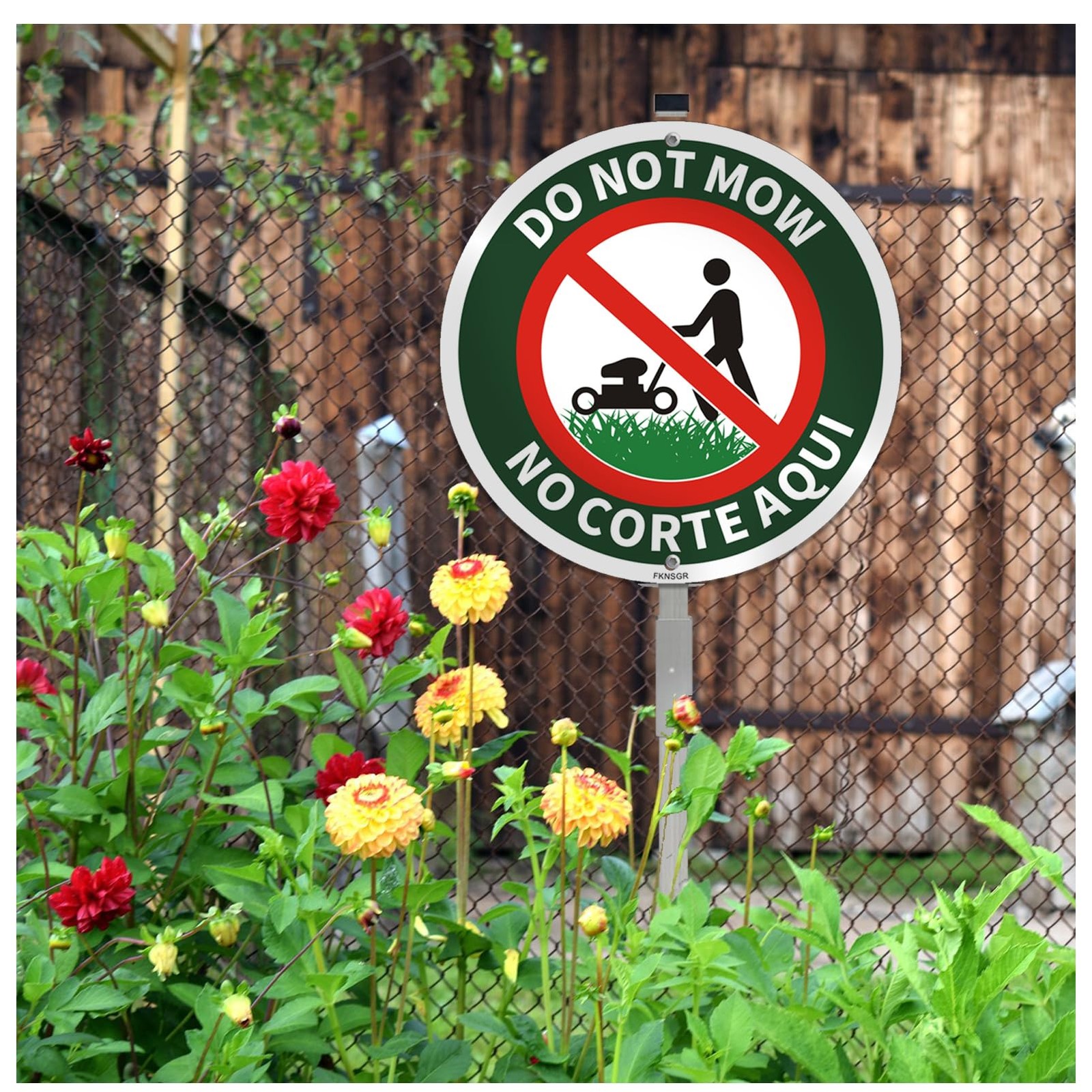 Do Not Mow Yard Sign Aluminum 2.3 Foot Stake Bilingual English Spanish 2 PCS