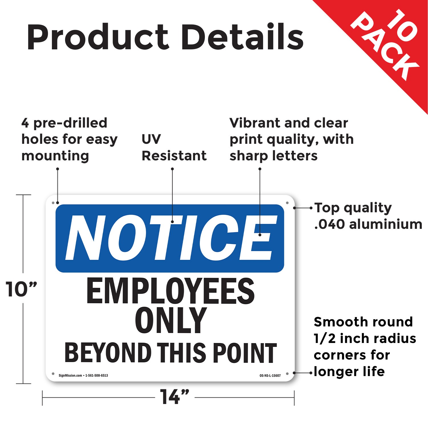 Employees Only Beyond This Point OSHA Notice Sign Metal, Decal – 5 or 10 Pack