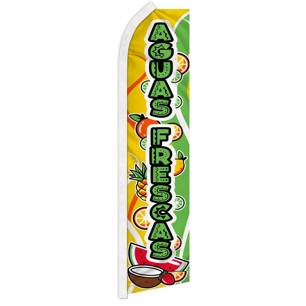 « AGUAS FRESCAS » advertising super flag swooper banner business sign fresh juice