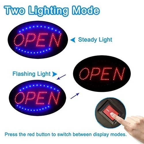 LED Open Sign 19×10 Inch Hanging Window Display with Two Lighting Modes