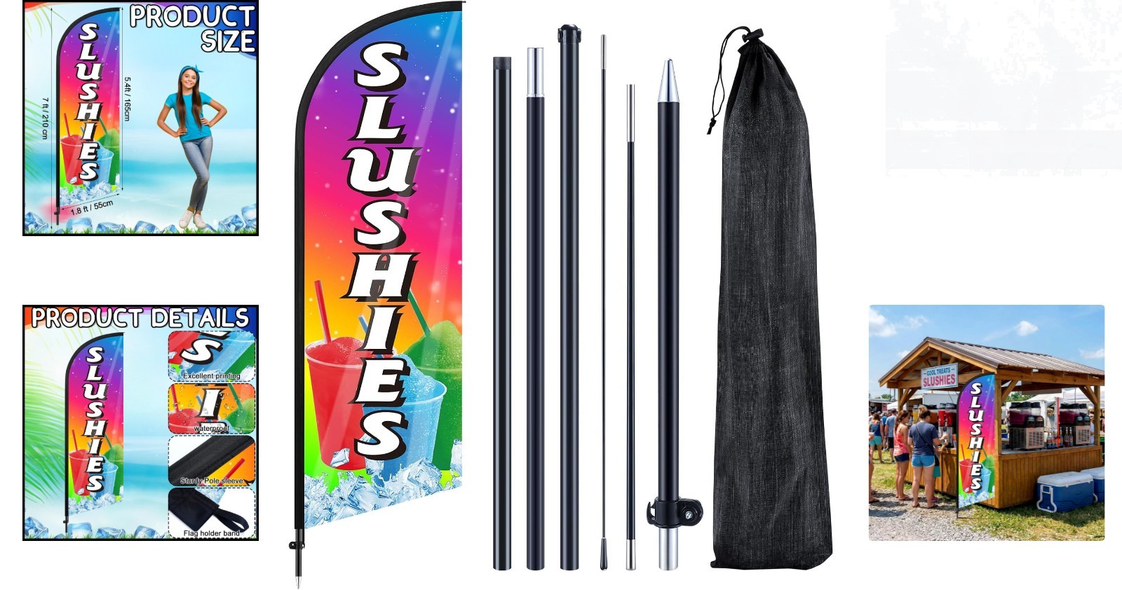 Durable 7ft Slushies Feather Flag Banner with Poles – Eye-catching Store Sign
