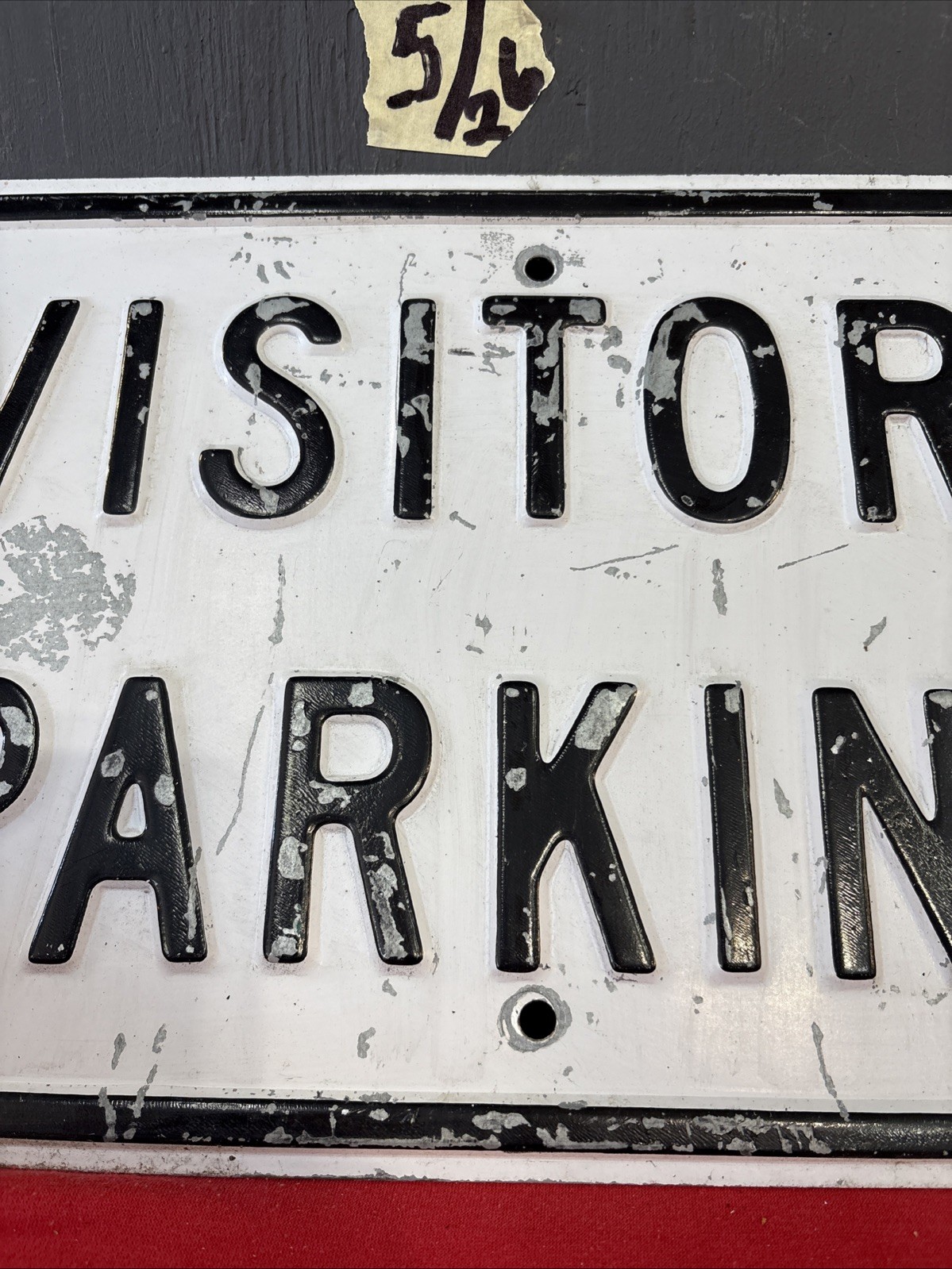 DWN2-Vintage Retired Visitors Parking Steel Embossed Sign 18×12 Inches Original