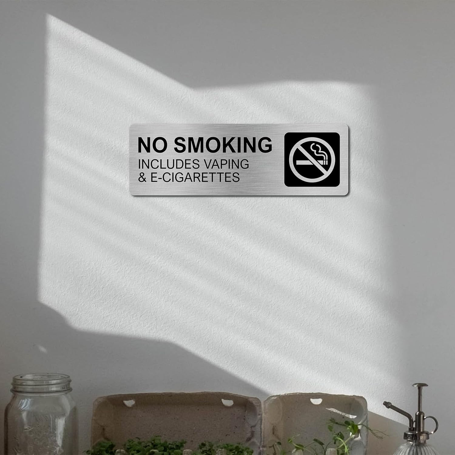 No Smoking Signs for Business, No Vaping Signs, 9 X 3 Inches Brushed Aluminum, W