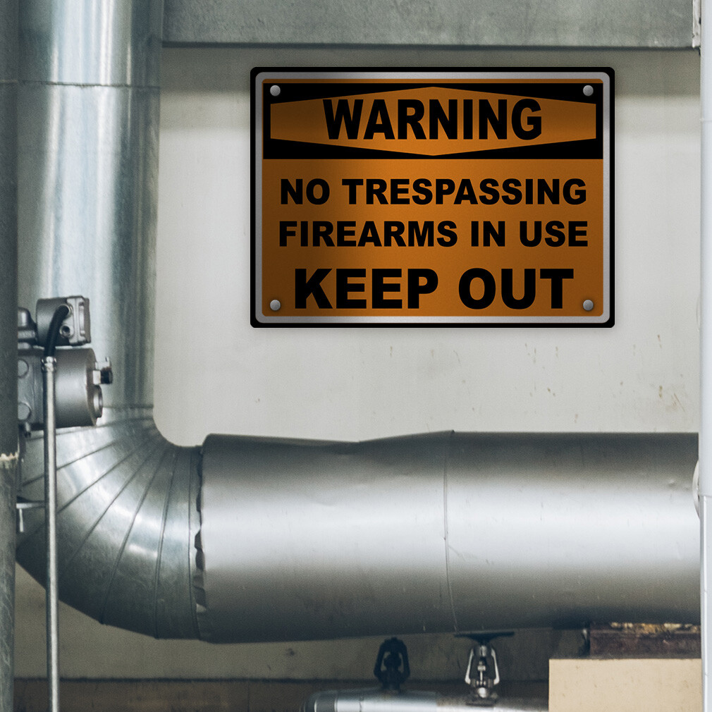 Aluminum Horizontal Metal Sign Warning No Trespassing Firearms in Use Keep out