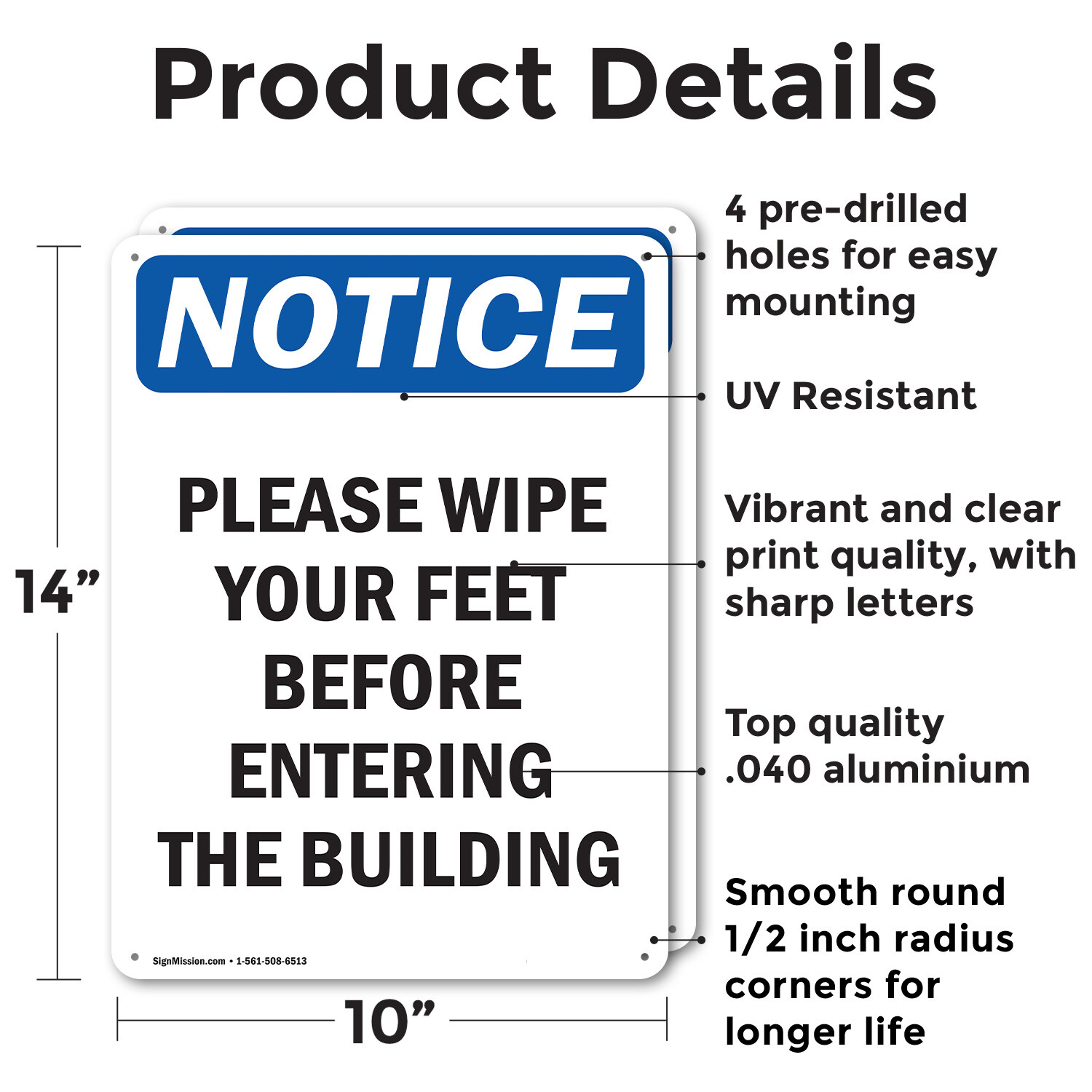 (2 Pack) Please Wipe Your Feet Before Entering OSHA Notice Sign Decal Metal