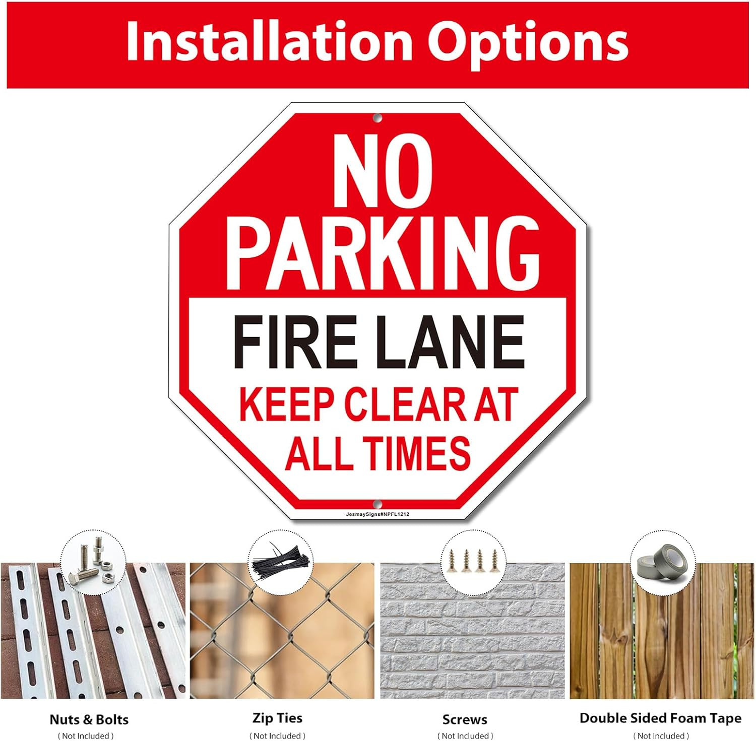 Reflective Fire Lane No Parking Sign – 12&Prime; x 12&Prime; Aluminum, 2 Pack