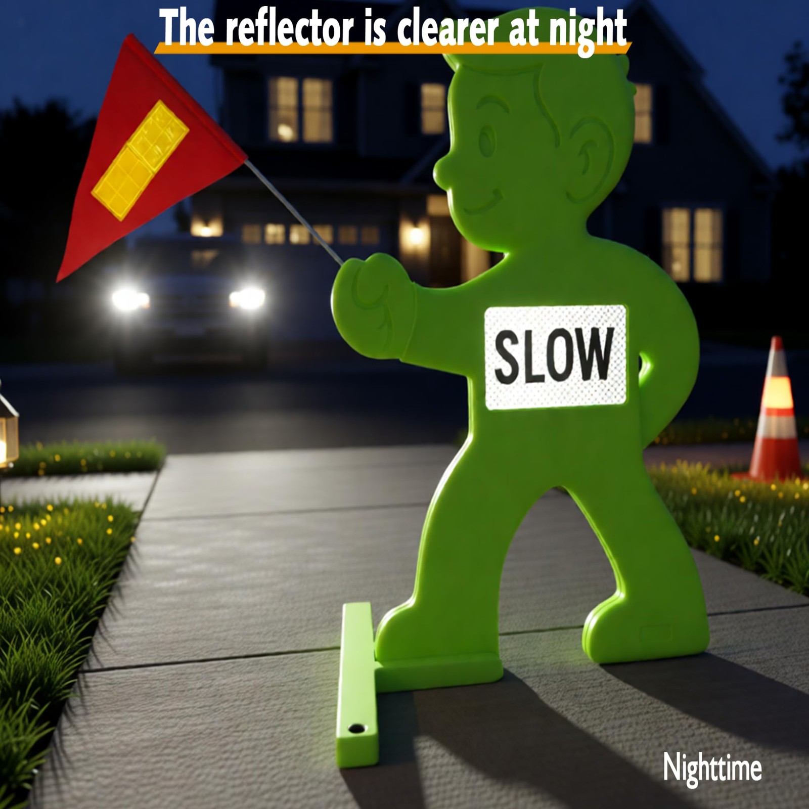 31 Inch Green Caution Kid Alert Slow Down Kids At Play Sign Reflective