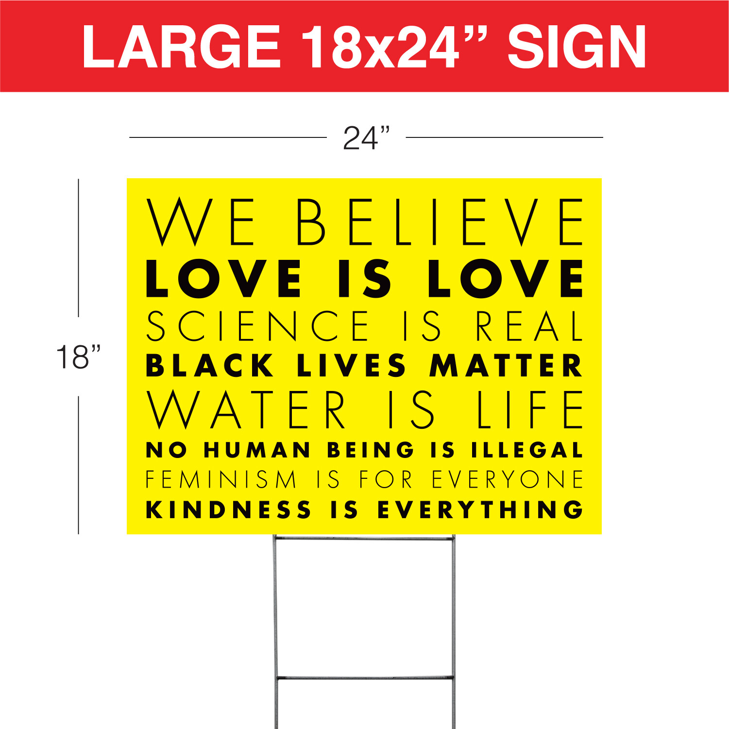We Believe Black Lives Matter Yard Signs Double Side 24×18&Prime; + H Stakes Yellow