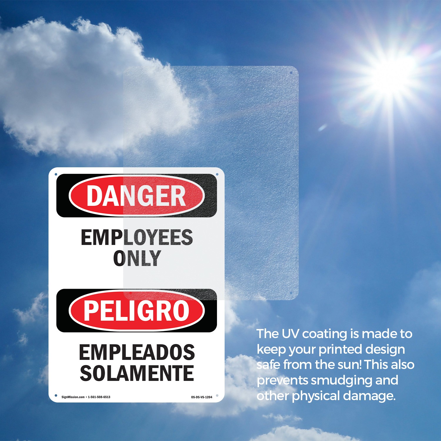 Employees Only Bilingual OSHA Danger Sign Metal, Plastic, Decal – 5 or 10 Pack