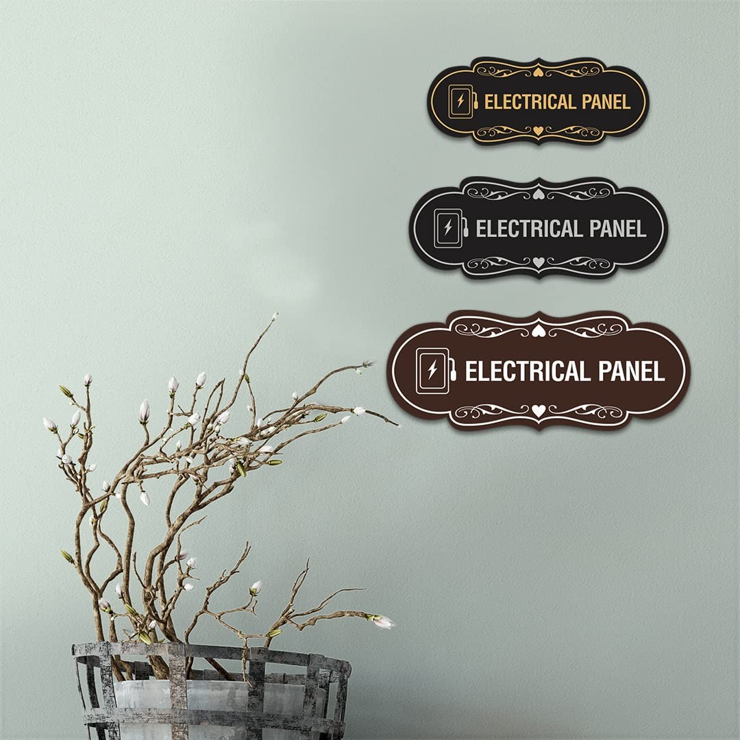 Designer Electrical Panel Box Sign Black Gold Large 1 Pack Office Signage