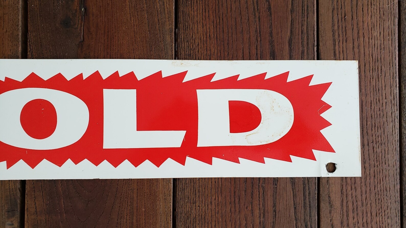 Vintage Metal Realtor SOLD Sign – Mancave Red and White Sold Sign