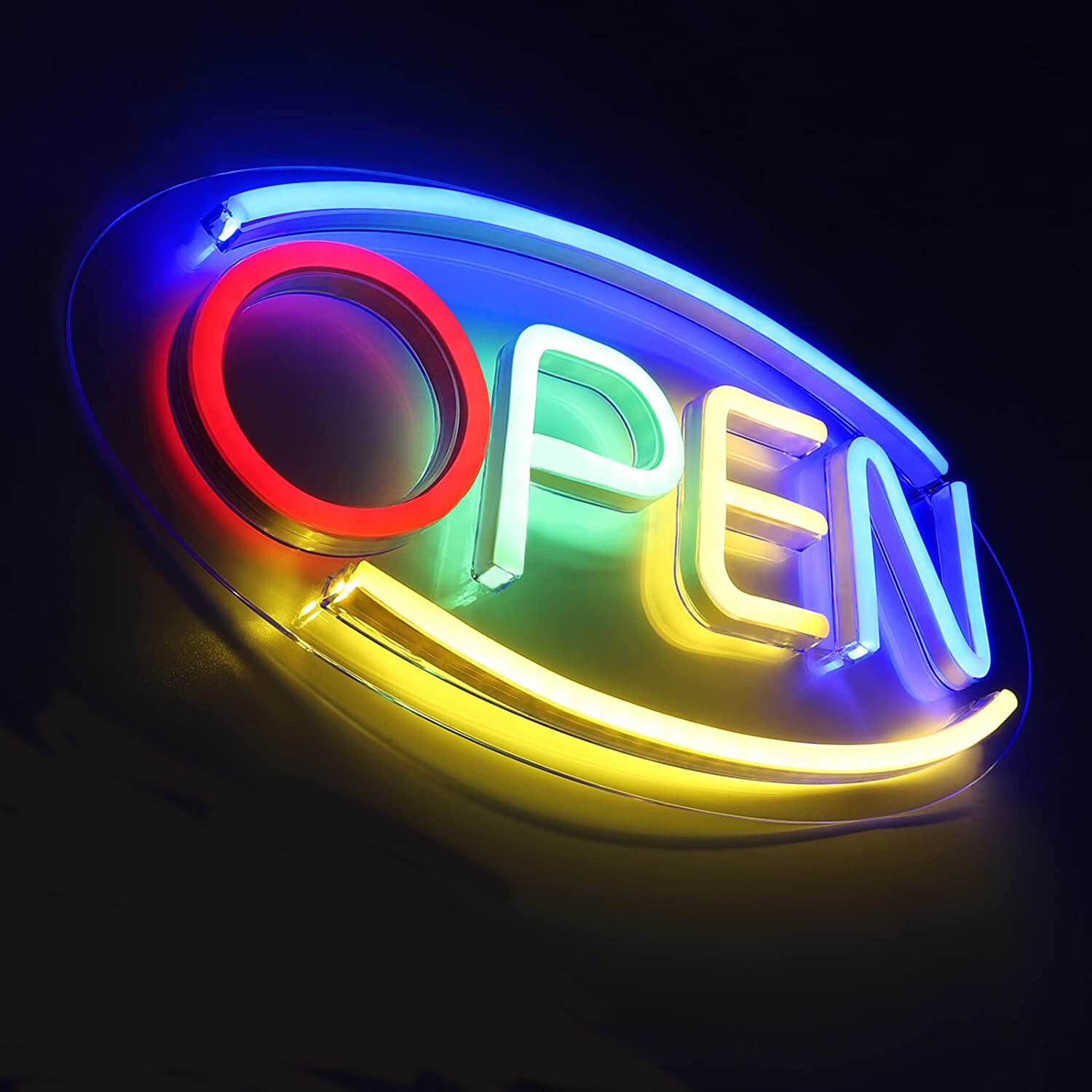 16.5&Prime; x 8&Prime; Ultra Bright LED Neon Light OVAL OPEN Business Sign for Office, Bar