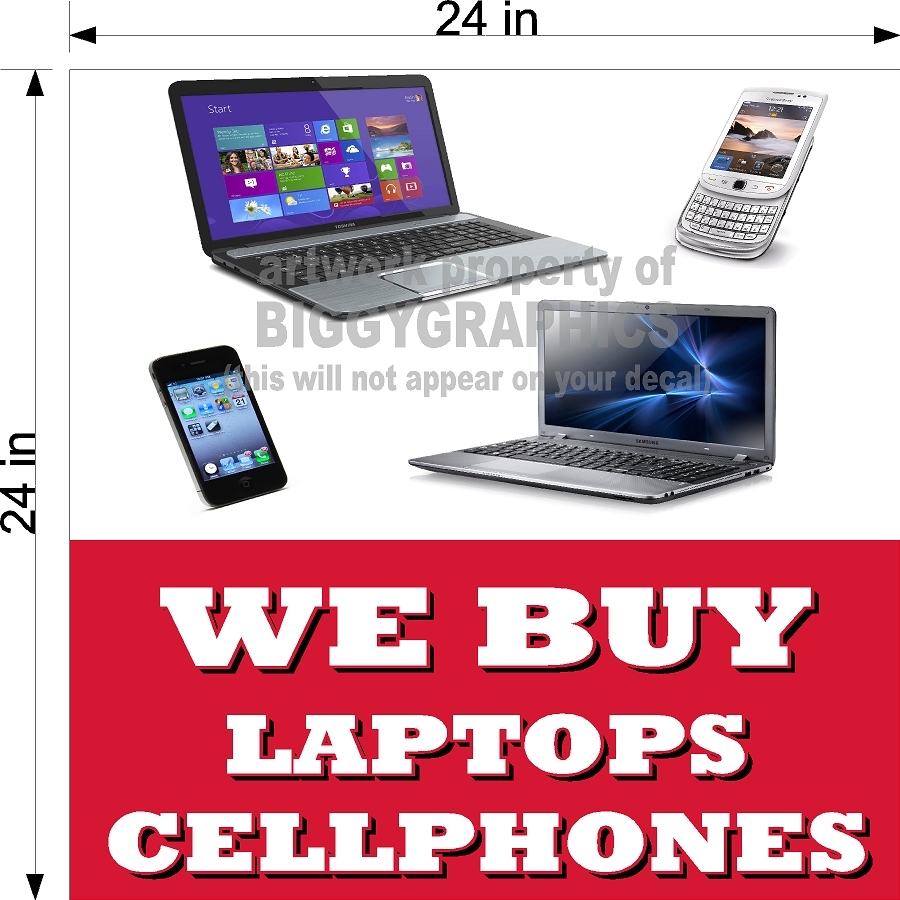 PERFORATED WINDOW VINYL DECAL 2&prime; X 2&prime; GRAPHIC WE BUY CELLPHONES AND LAPTOPS