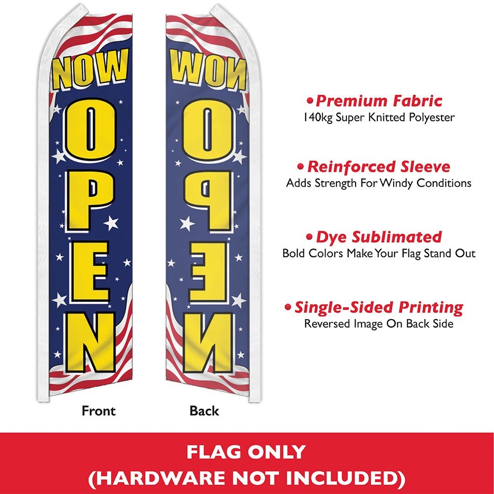 Now Open Patriotic Swooper Advertising July Fourth Open Banner Flag for Business