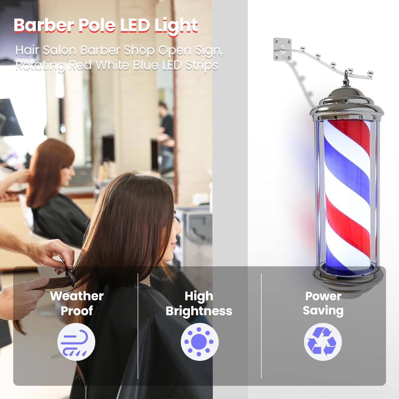 15 » Barber Pole LED Light, Barber Shop Pole Light Silver | Hair Salon Open S…