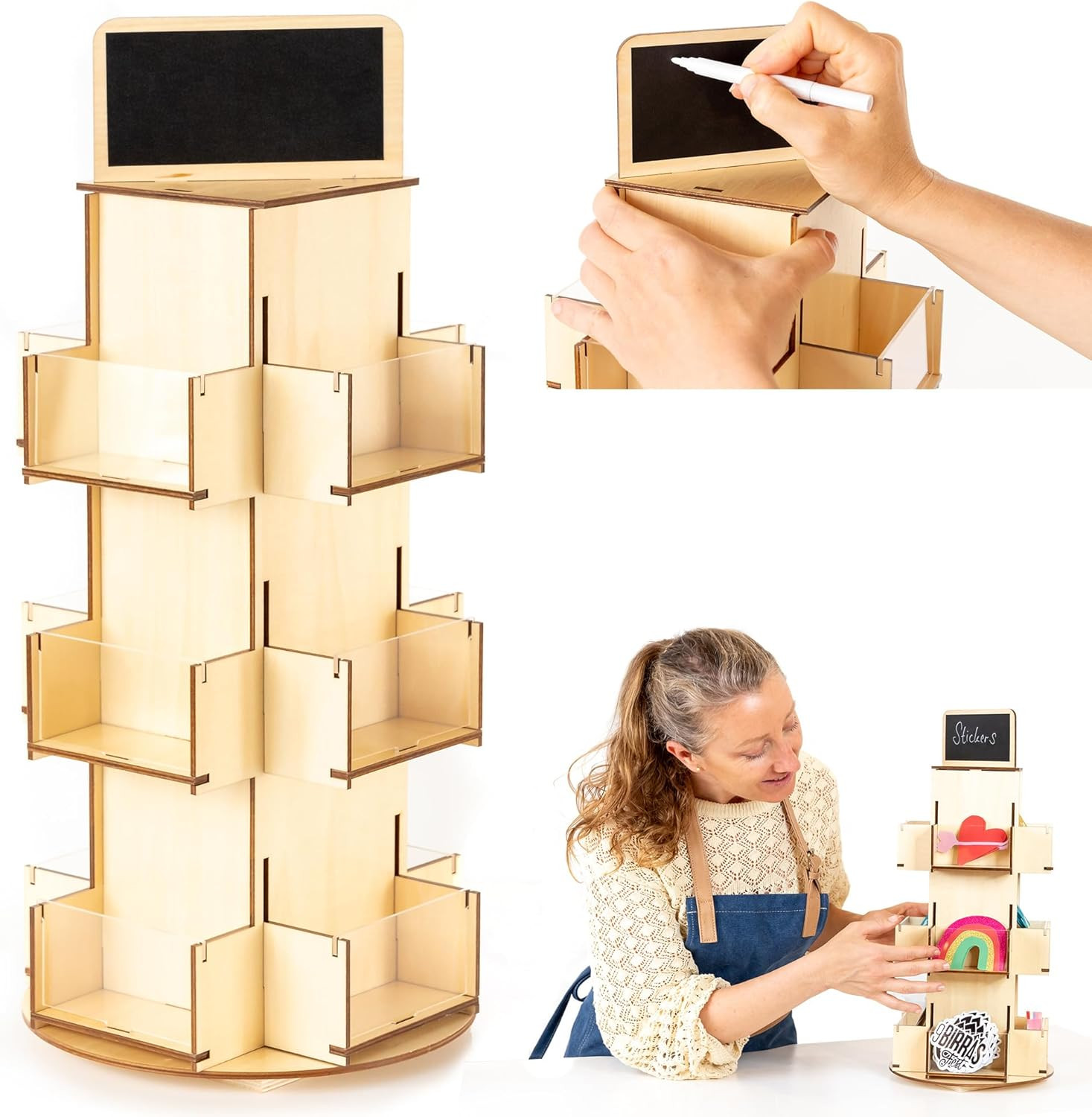ODOXIA Sticker Display Stand | Tabletop Rotating Stand Wood | Sticker Display St