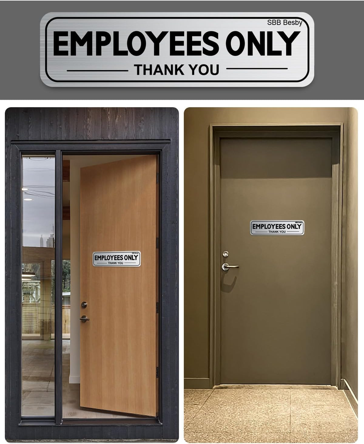 2Pcs Employees Only Sign Stickers, Metal like Brushed Silver, 9&Prime;X2.5&Prime;, Back Adhe