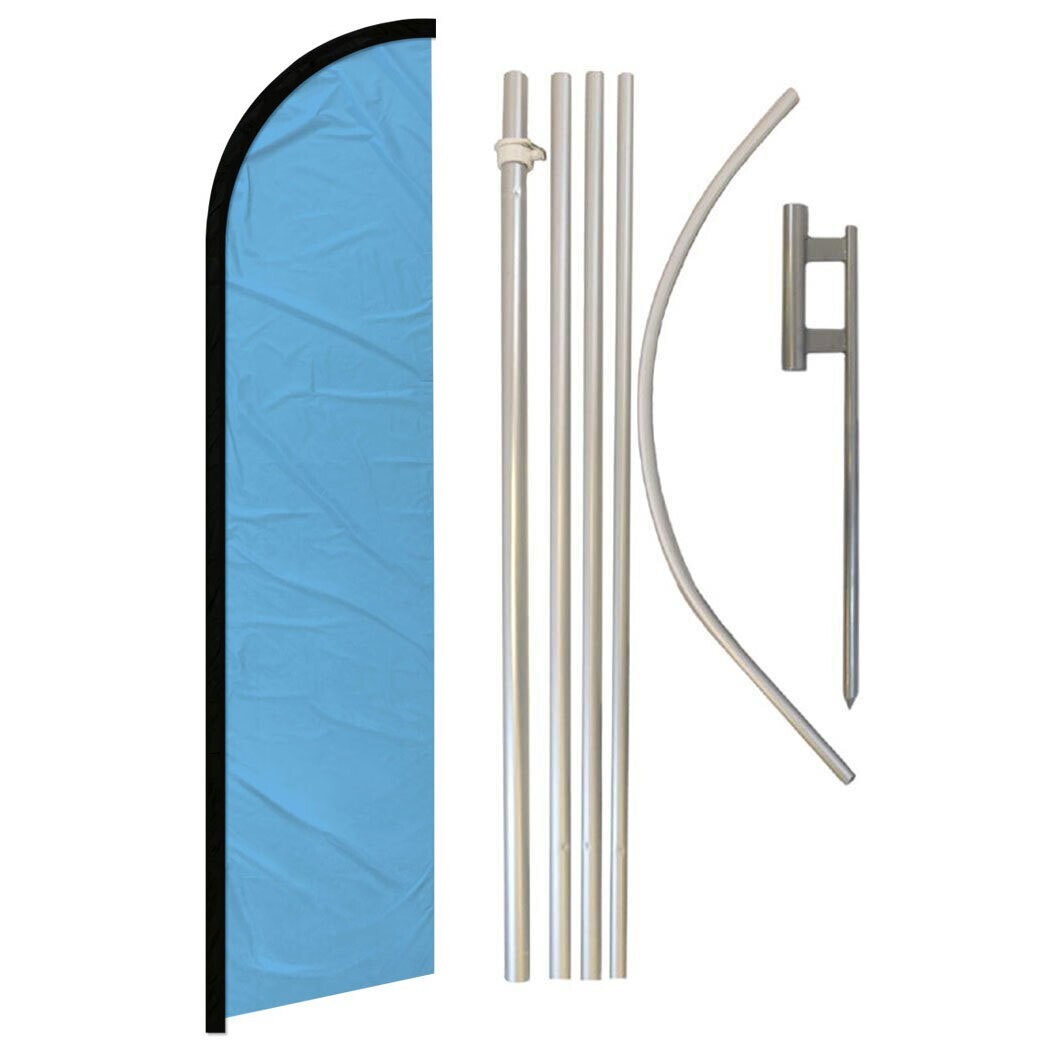 Solid Color Light Blue Full Curve Windless Swooper Flag Pole Kit Blue Flag
