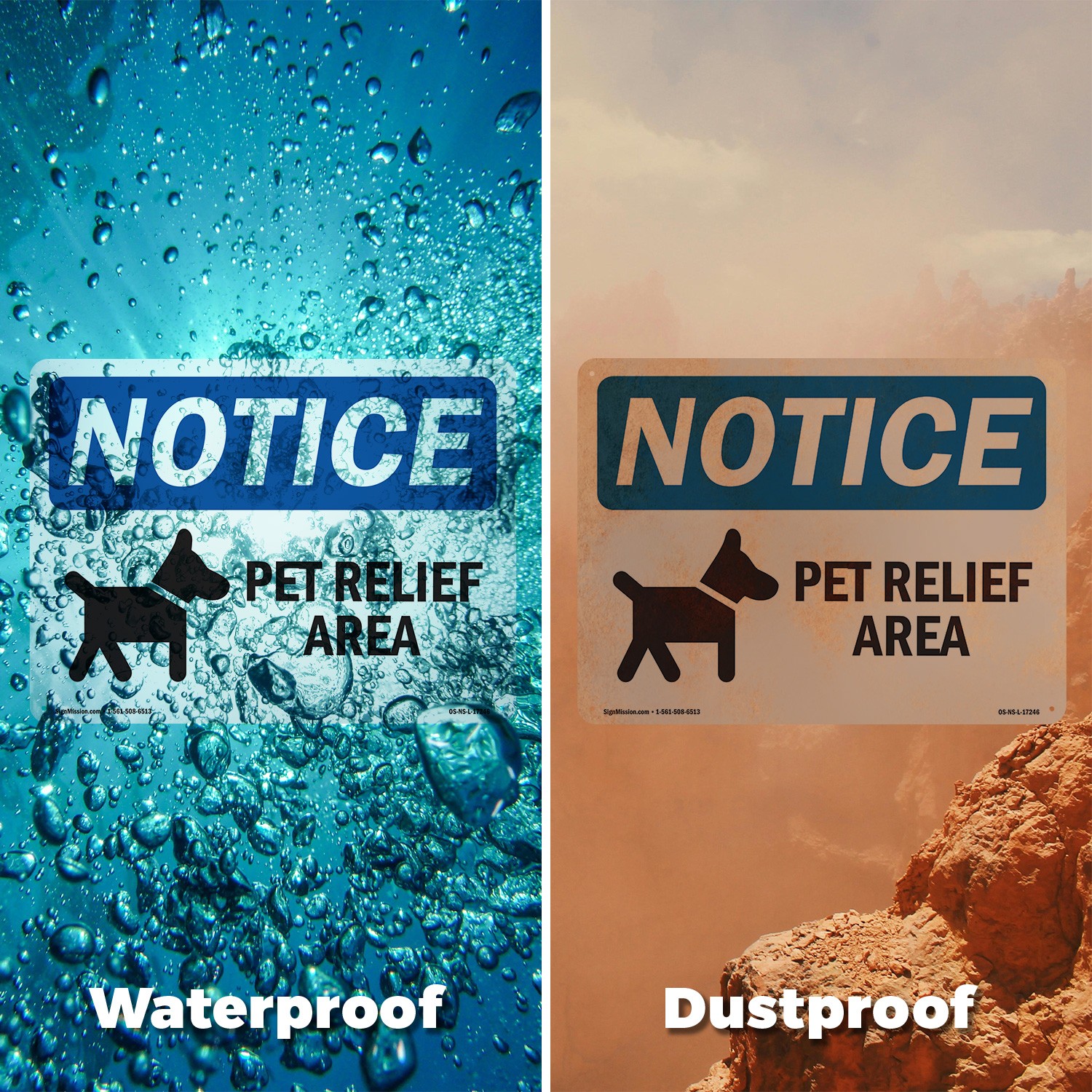Pet Relief Area OSHA Notice Sign Metal, Plastic, Or Decal – 5 or 10 Pack