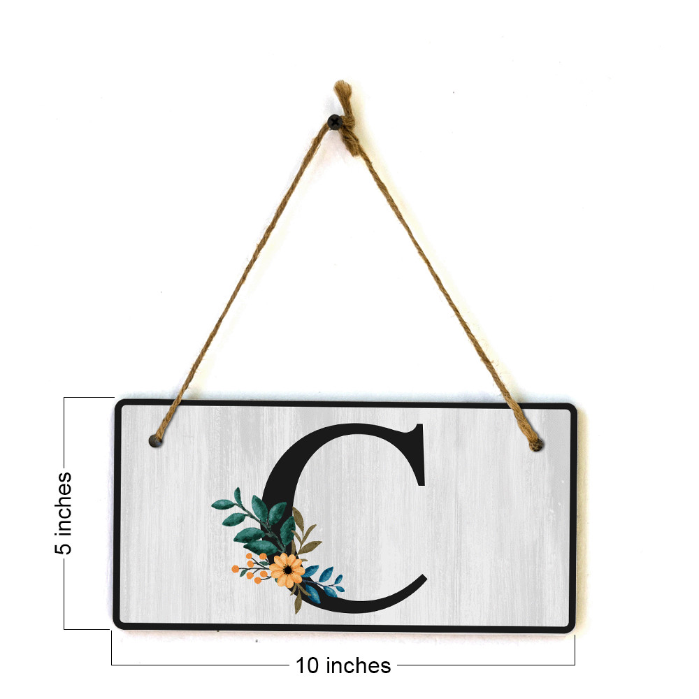 C Flower Decor 5×10 Hanging Wall or Door Sign | Alphabet Letter Room Decoration