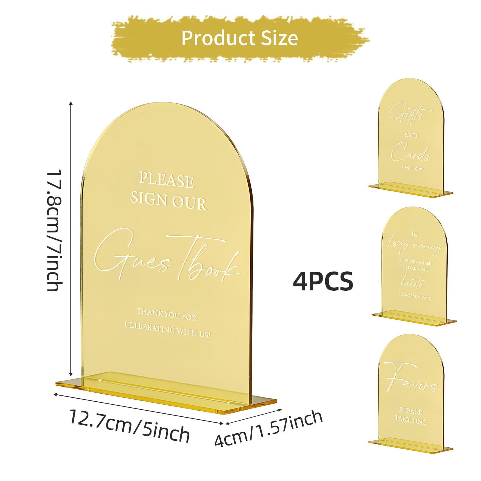 Gold Mirror 5×7 Inch Acrylic Wedding Table Signs Stand Base Reception Decor