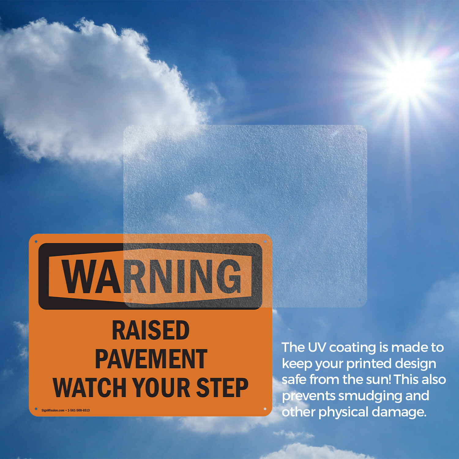 (2 Pack) Raised Pavement Watch Your Step OSHA Warning Sign Decal Metal Plastic