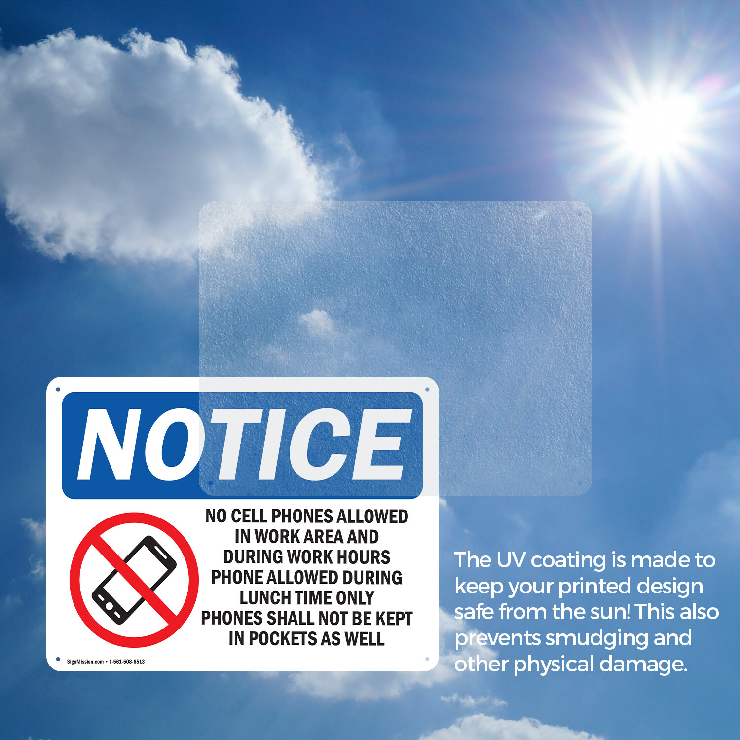 (2 Pack) No Cell Phones Allowed In Work OSHA Notice Sign Decal Metal Plastic