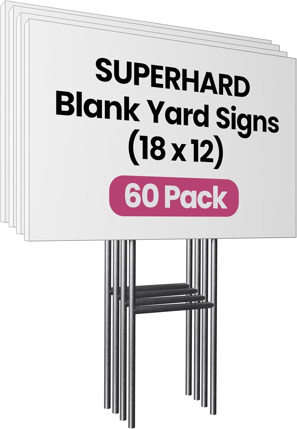 4 Pack 18 x 12 White Blank Yard Signs W/ Metal Stakes Waterproof Corrugated