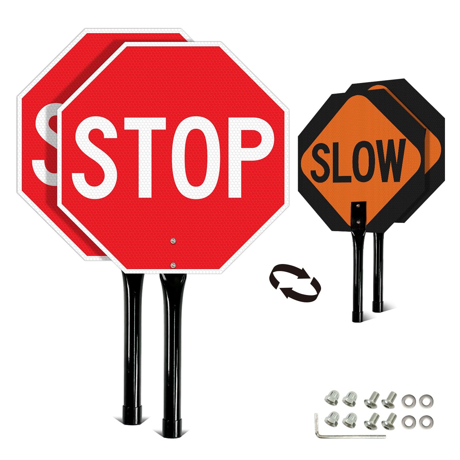 2 Pack Stop Slow Sign with Metal Handle, 13×13 inches Double Sided Slow/Stop …