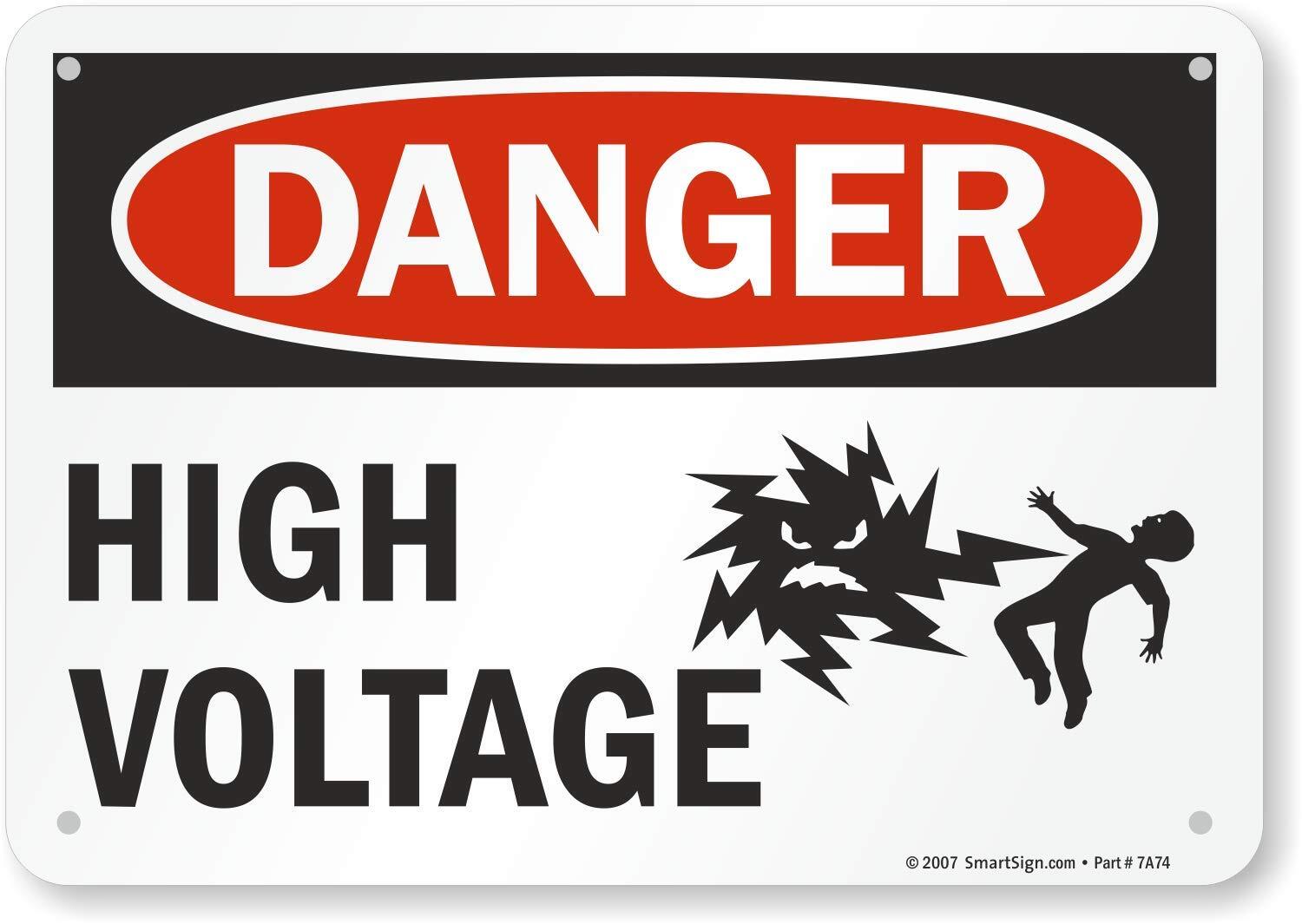 7×10 inch Danger High Voltage Aluminum Sign with Graphic Black Red on White